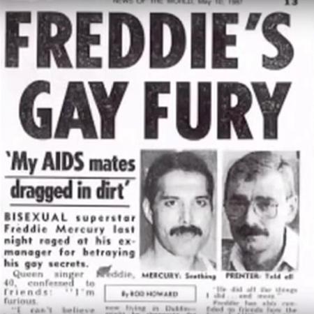 Paul Prenter (à direita) na capa do tabloide News of the World, que reproduziu suas declarações sobre Freddie Mercury